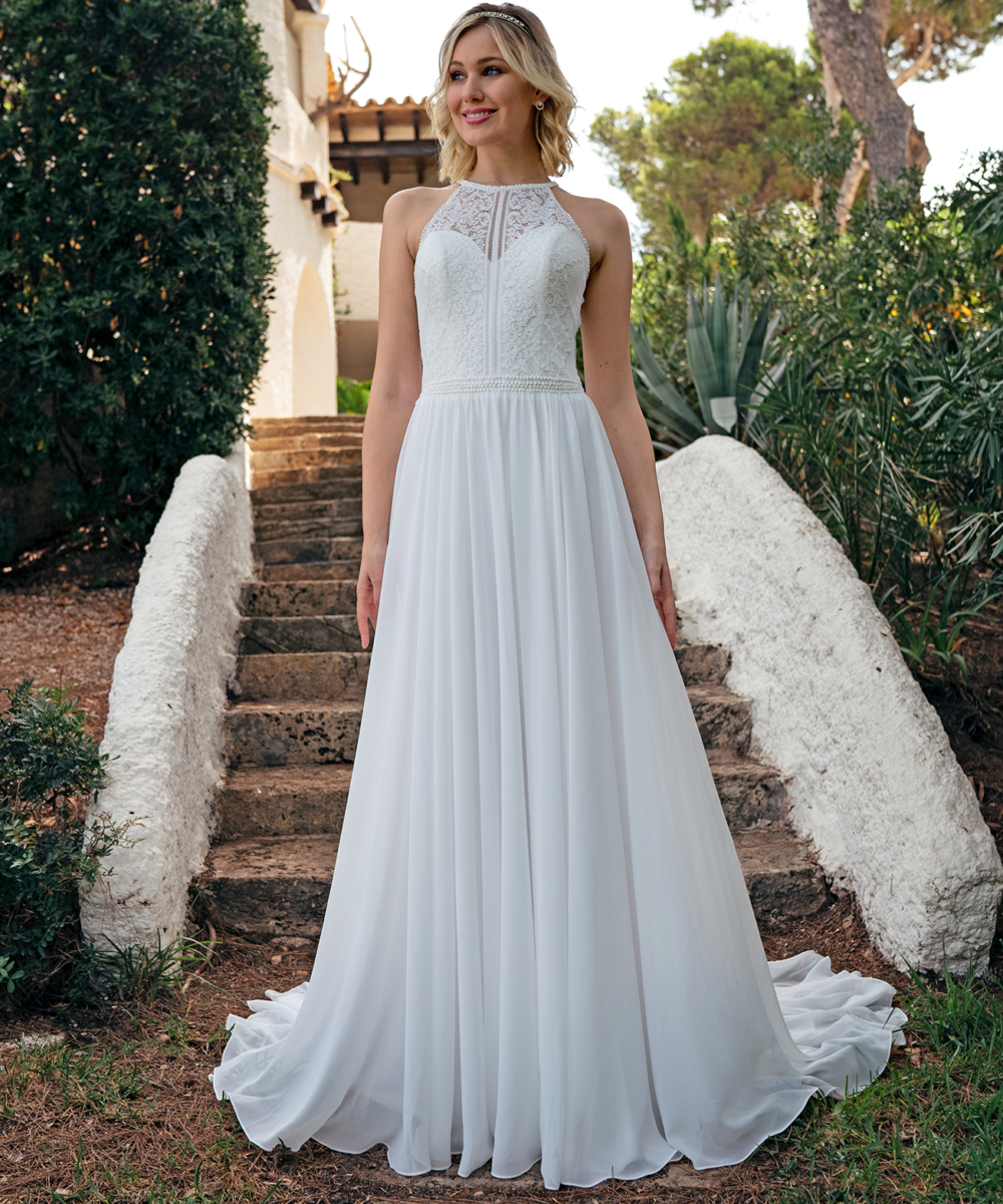 AMELIE BRIDAL, nieuwe trouwjurk met chiffon en kanten, boho/beach style