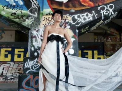 Cymbeline jurk wit met zwarte afwerking