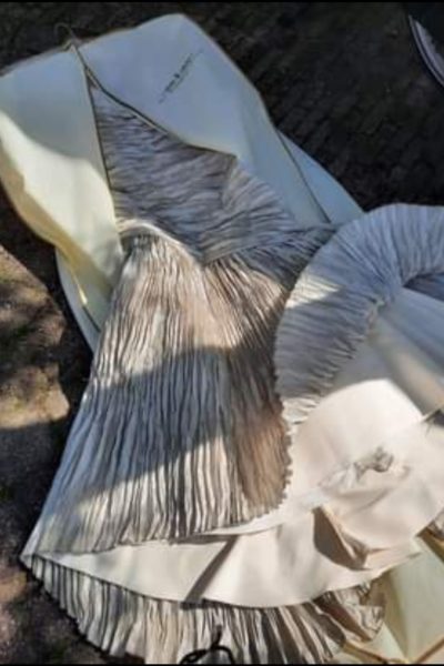 Trouw-of galajurk platina beige, Pronovias,met of zonder mouwtjes.
