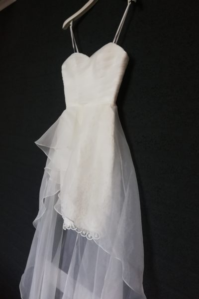 Strapless korte jurk van Linea Raffaelli, met sleep en bolero 3 looks!