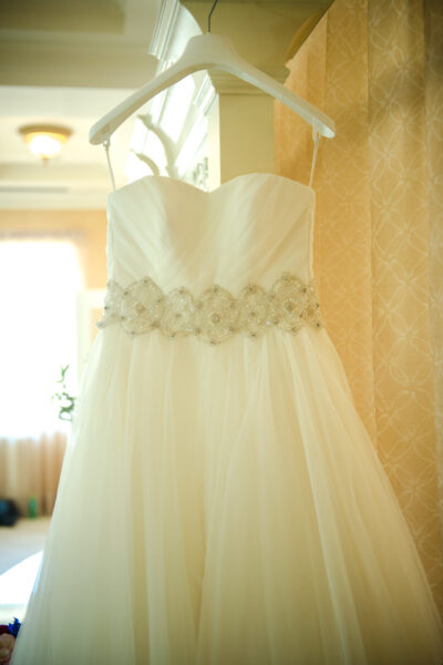 Strapless trouwjurk met parels