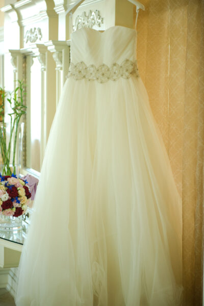Strapless trouwjurk met parels