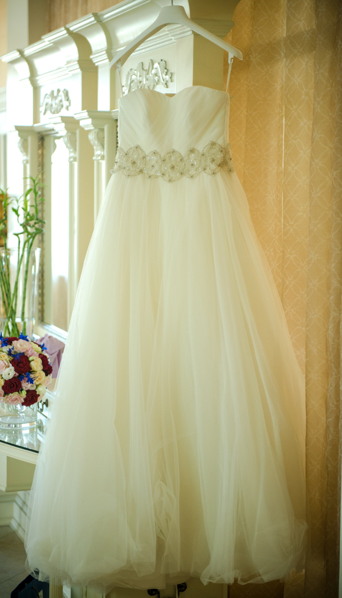 Strapless trouwjurk met parels