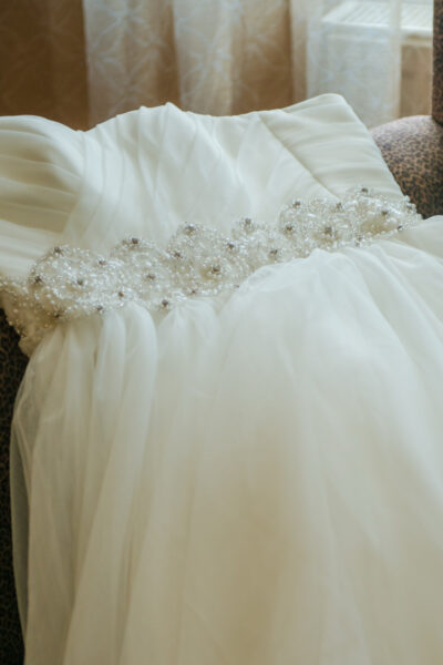 Strapless trouwjurk met parels