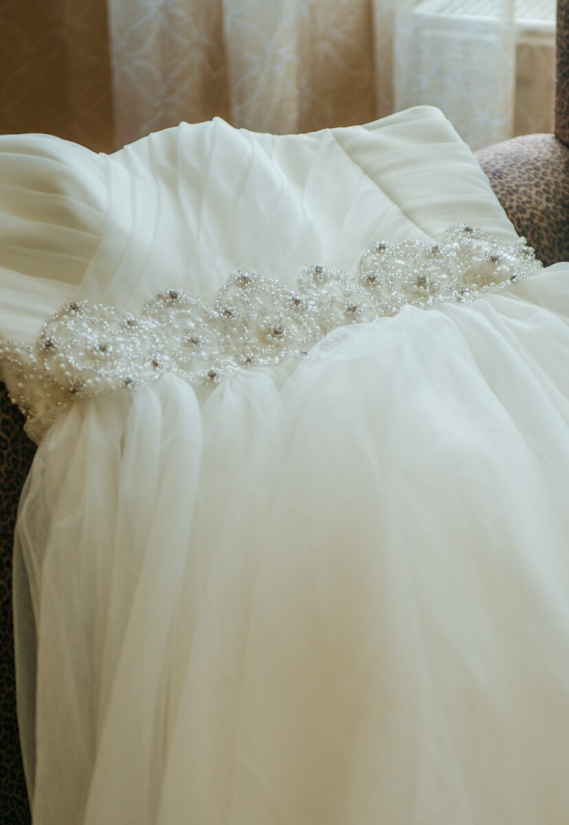 Strapless trouwjurk met parels