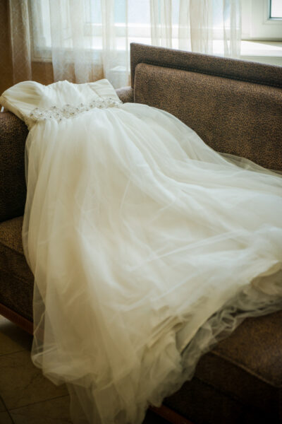 Strapless trouwjurk met parels