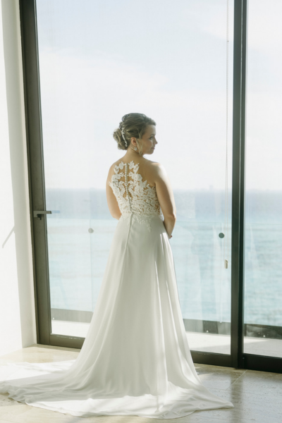 Illusion Lace Wedding Dress – High Neck, A-Line, Ivory - Size 36