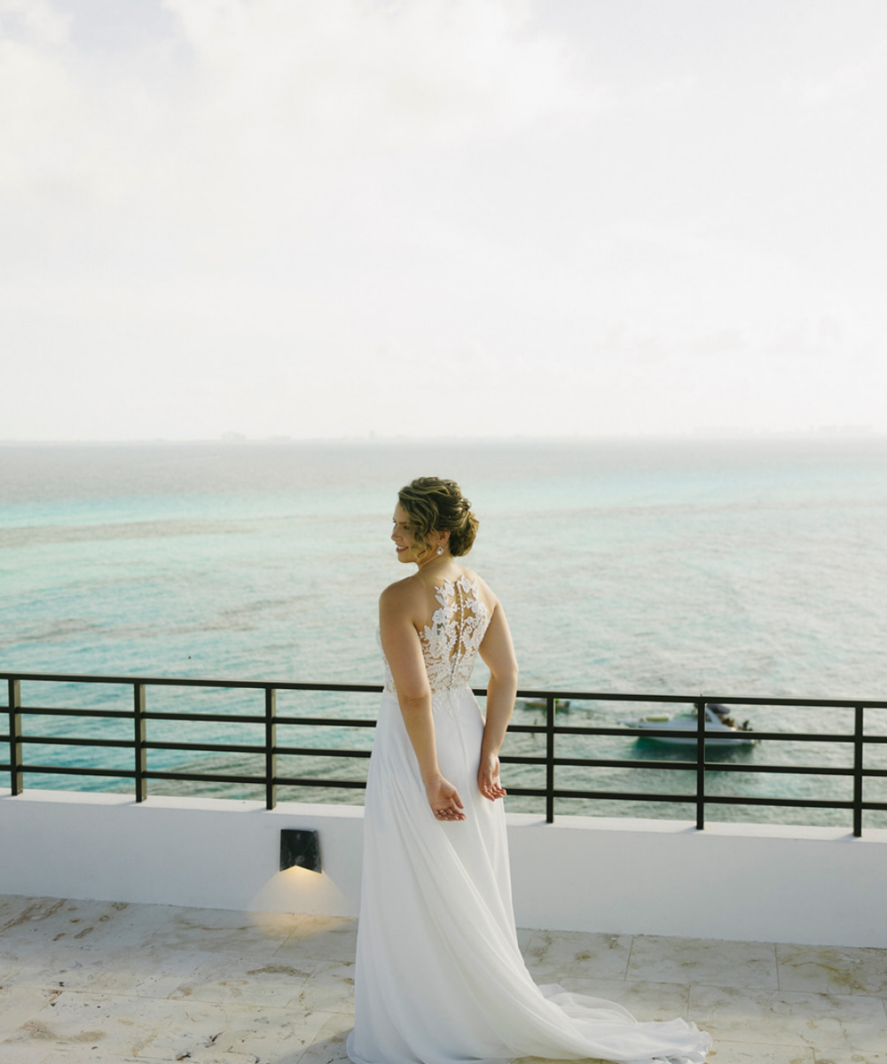 Illusion Lace Wedding Dress – High Neck, A-Line, Ivory - Size 36