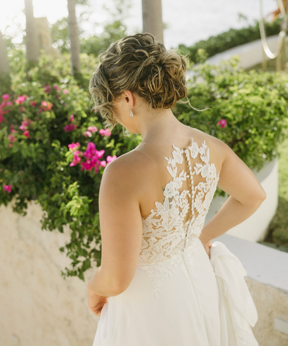 Illusion Lace Wedding Dress – High Neck, A-Line, Ivory - Size 36