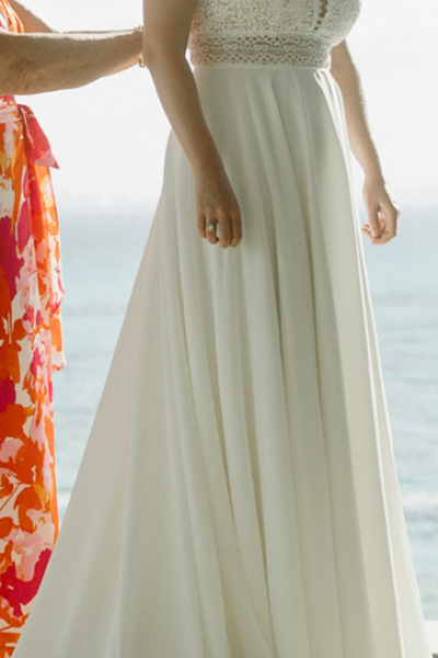 Boho Lace & Chiffon Wedding Dress (Size 40)