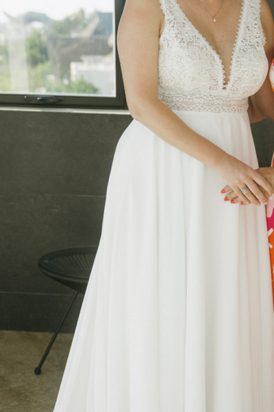 Boho Lace & Chiffon Wedding Dress (Size 40)