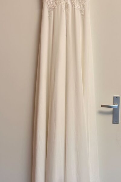 Illusion Lace Wedding Dress – High Neck, A-Line, Ivory - Size 36