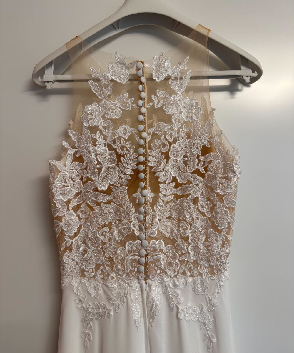 Illusion Lace Wedding Dress – High Neck, A-Line, Ivory - Size 36