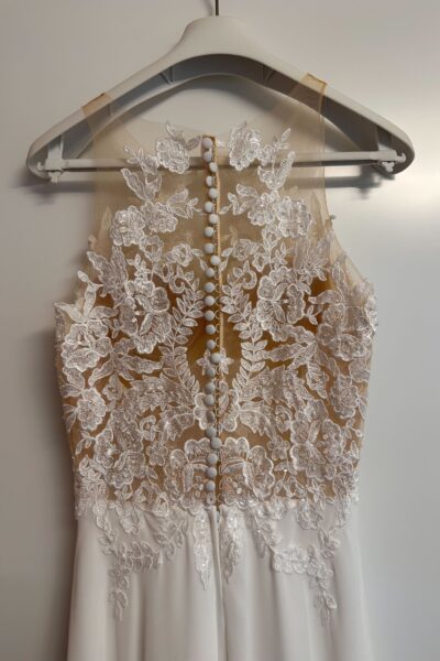 Illusion Lace Wedding Dress – High Neck, A-Line, Ivory - Size 36