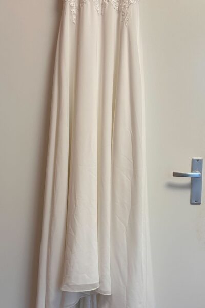 Illusion Lace Wedding Dress – High Neck, A-Line, Ivory - Size 36