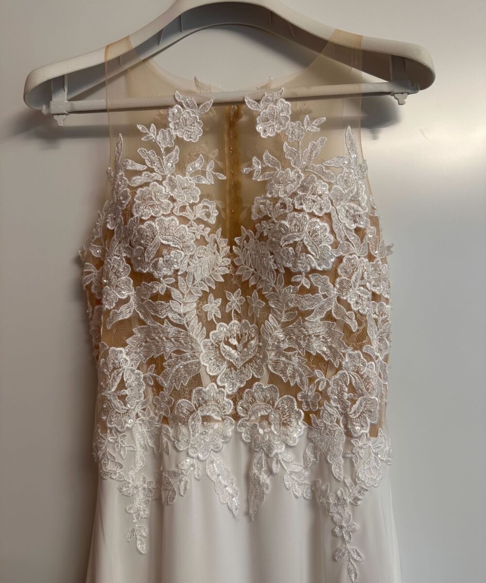 Illusion Lace Wedding Dress – High Neck, A-Line, Ivory - Size 36