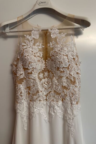 Illusion Lace Wedding Dress – High Neck, A-Line, Ivory - Size 36