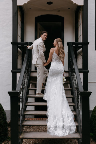 Mermaid trouwjurk+ lange sluier in perfecte staat