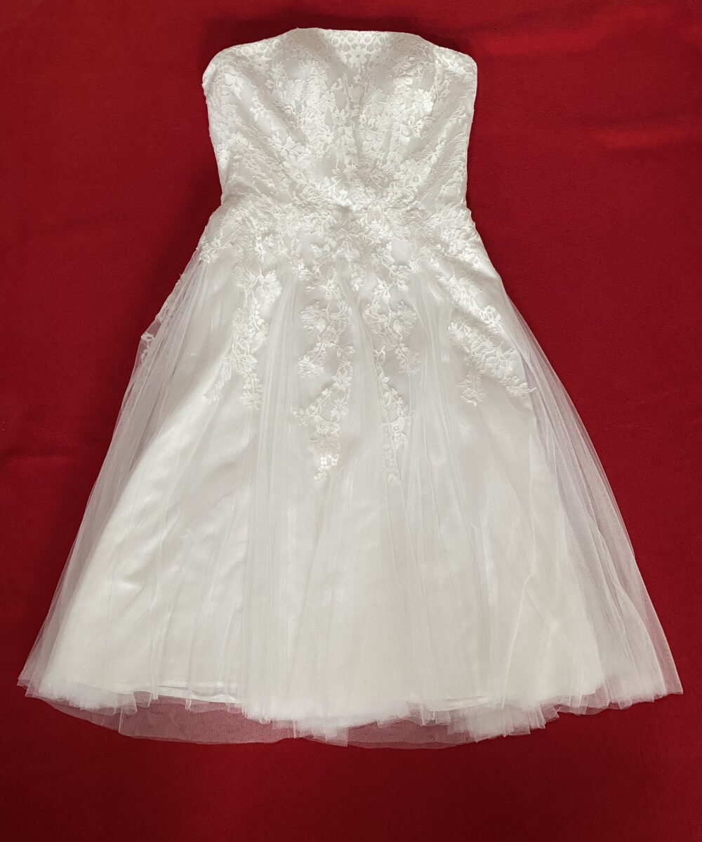 Trouwjurk mt 34/36 strapless kort Assepoester