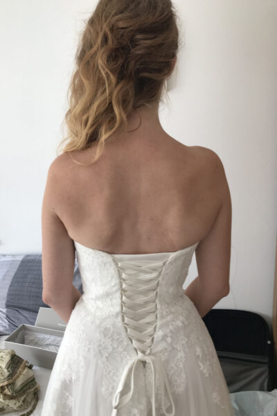 Trouwjurk mt 34/36 strapless kort Assepoester