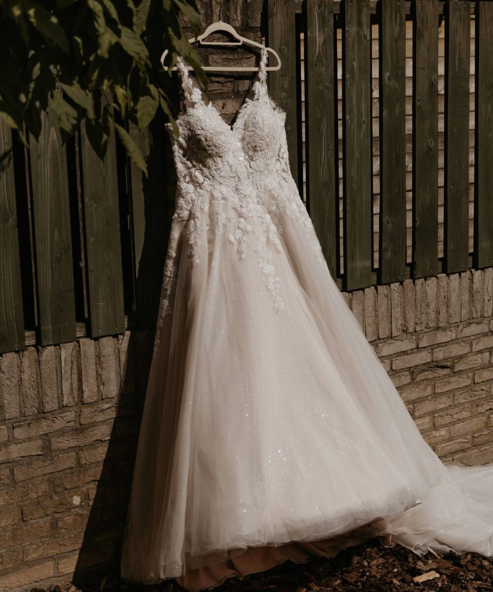 Trouwjurk Ivory/Nude met kant en glitters