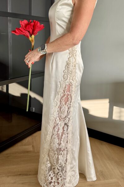 Vintage 1998 Jessica McClintock Full-Length Shift Dress – Sheer Lace & Pearl Detail