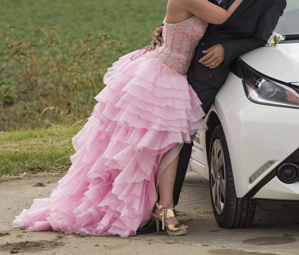 Unieke Roze trouwjurk met korset