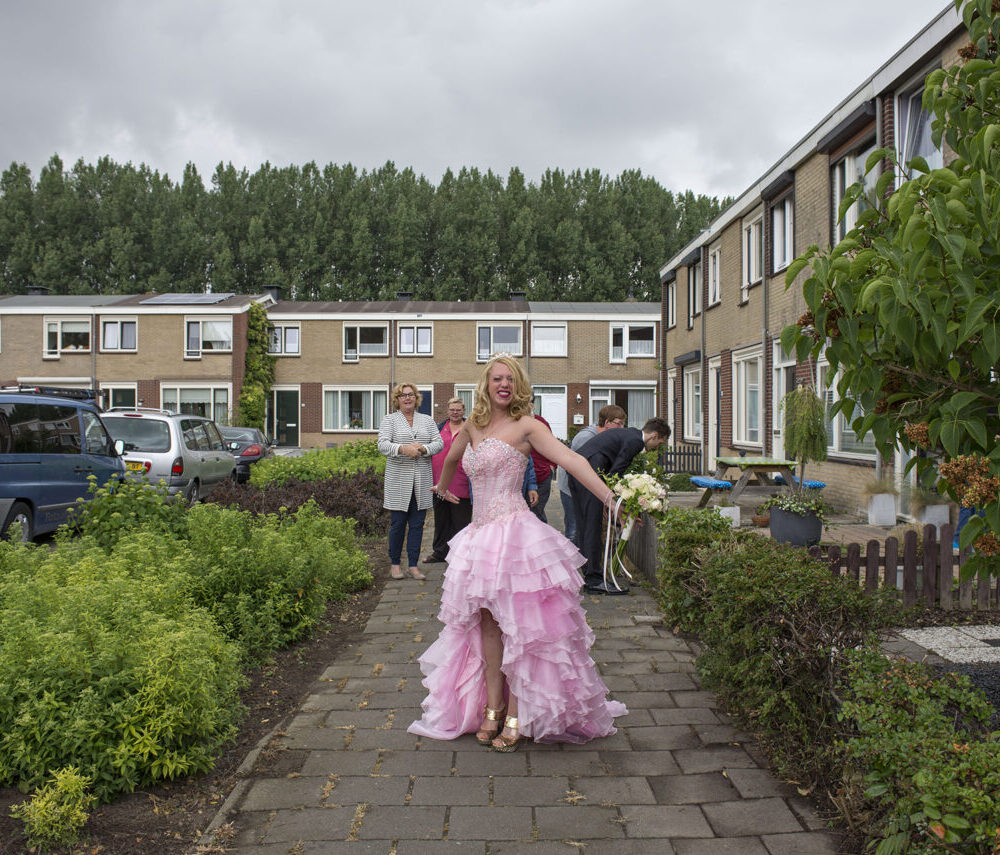 Unieke Roze trouwjurk met korset