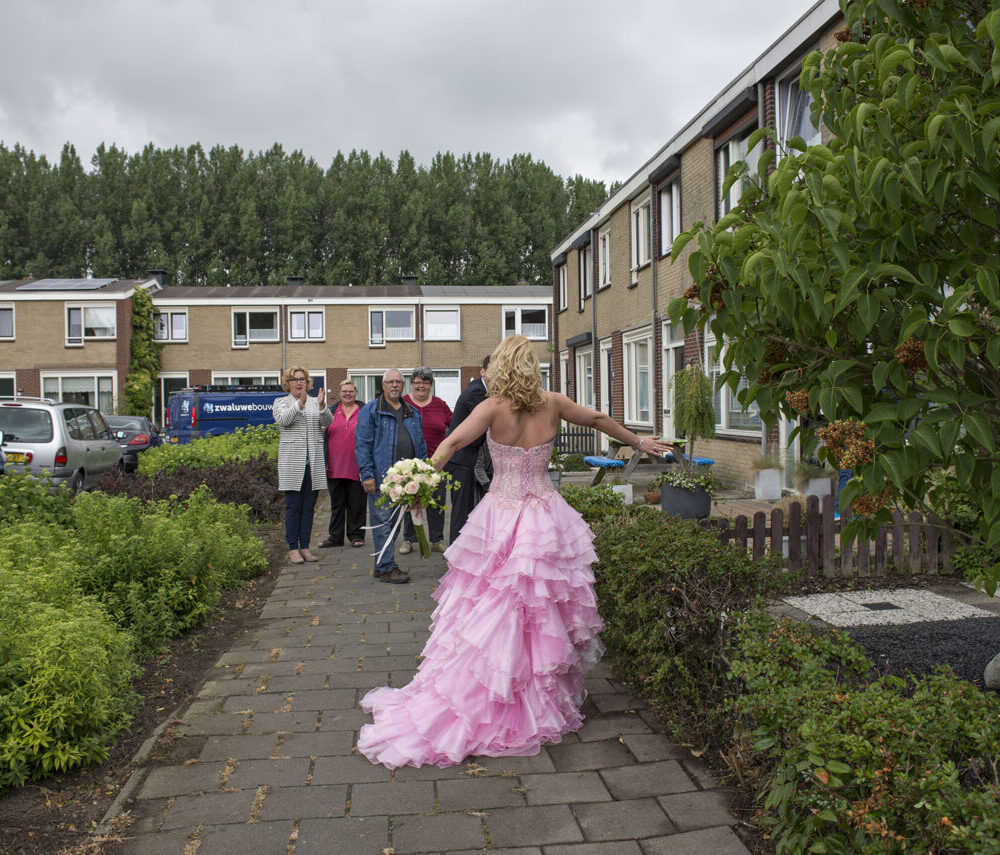Unieke Roze trouwjurk met korset