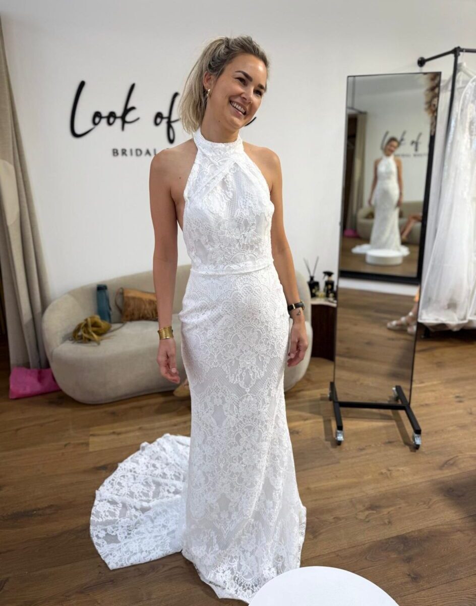 Made with Love Hallie trouwjurk – maat 36 – inclusief parelsluier & Lace Tie